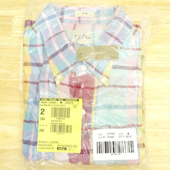 NWT J Crew Baird McNutt 100% Linen Slim Fit Shirt in Multicolor Tartan Plaid - Picture 3 of 3